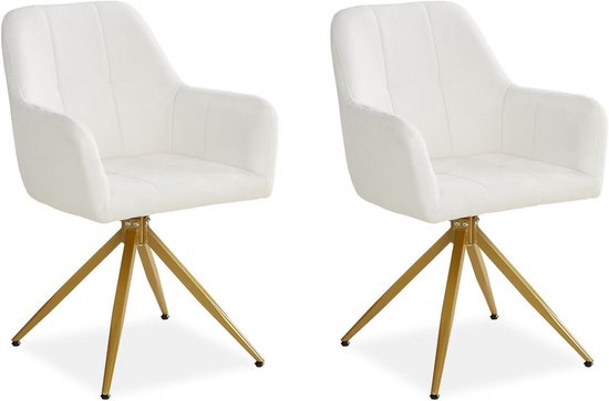 Eetkamerstoelenset  6 Stuks , Moderne Stoel Met Gouden Poten Ergonomische Stof Luxe Beige 51 X 44 X 77 Cm