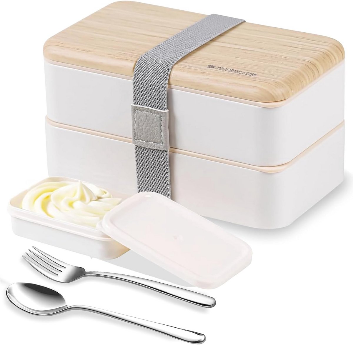 Bento Box Lunchbox Set met Roestvrijstalen Bestek en Dubbellaagse Containers