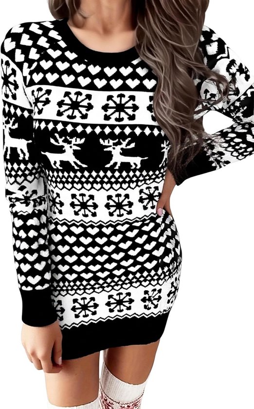 Pull De Noël Femme Oversize à Motif Palmier - Robe Sweat-shirt Longue Avec Nœuds - Thème Tropical Festif
