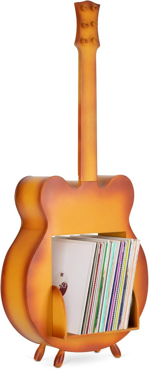 Platenrek voor LP's in gitaarstijl - Opbergrek voor maximaal 80 platen - Massief hout - Sunburst