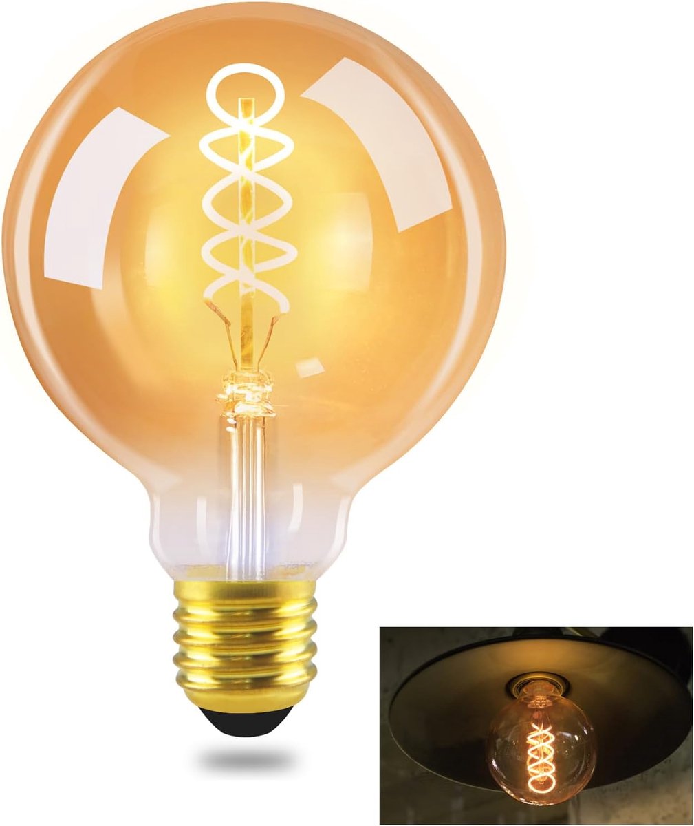 Glitzerlife – Lichtbron – LED E27 G95 Vintage lamp – Warm Wit 2200K – 4W energiezuinige Edison filament lamp – Lichtbronnen