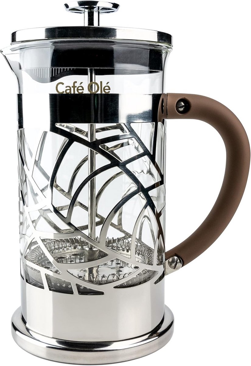 Floral Transparante Cafetière - 1000ml Glas & Roestvrijstaal - 8 Kopjes - Voor Vers Gebrouwen Koffie