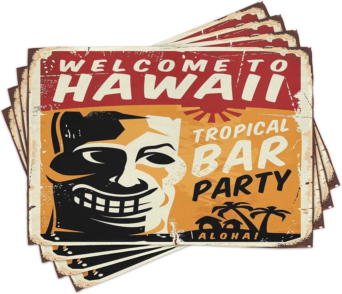 Set van 4 Tropische Tiki Bar Placemats - Geweven Tafelkleedjes Multicolor