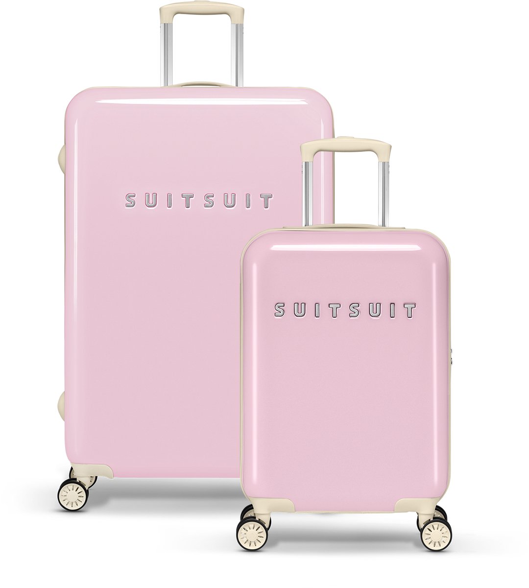 SUITSUIT Kofferset 2 delig - Reiskoffer groot - Handbagage koffer - Koffer set - Veilig TSA cijferslot - Reiskoffer set - Reiskoffer met wielen - Fabulous Fifties kofferset Pink Dust