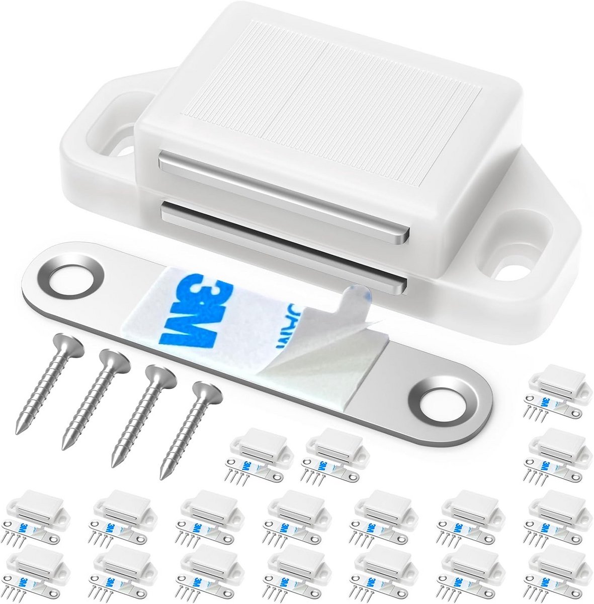 Sterke Magnetische Kastsluiting - 18-Delige Set Witte Magneetcontacten voor Kasten en Laden