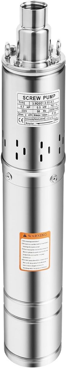 Sterke RVS Dompelpomp voor Diepe Bronnen - 500W - 100m Opvoerhoogte