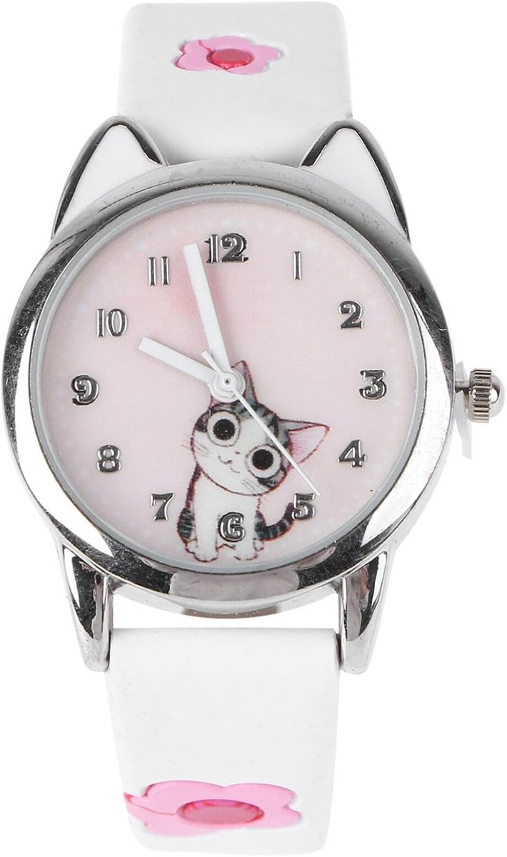 Kinderhorloge met Kittenmotief Wit Roestvrij Staal Legering