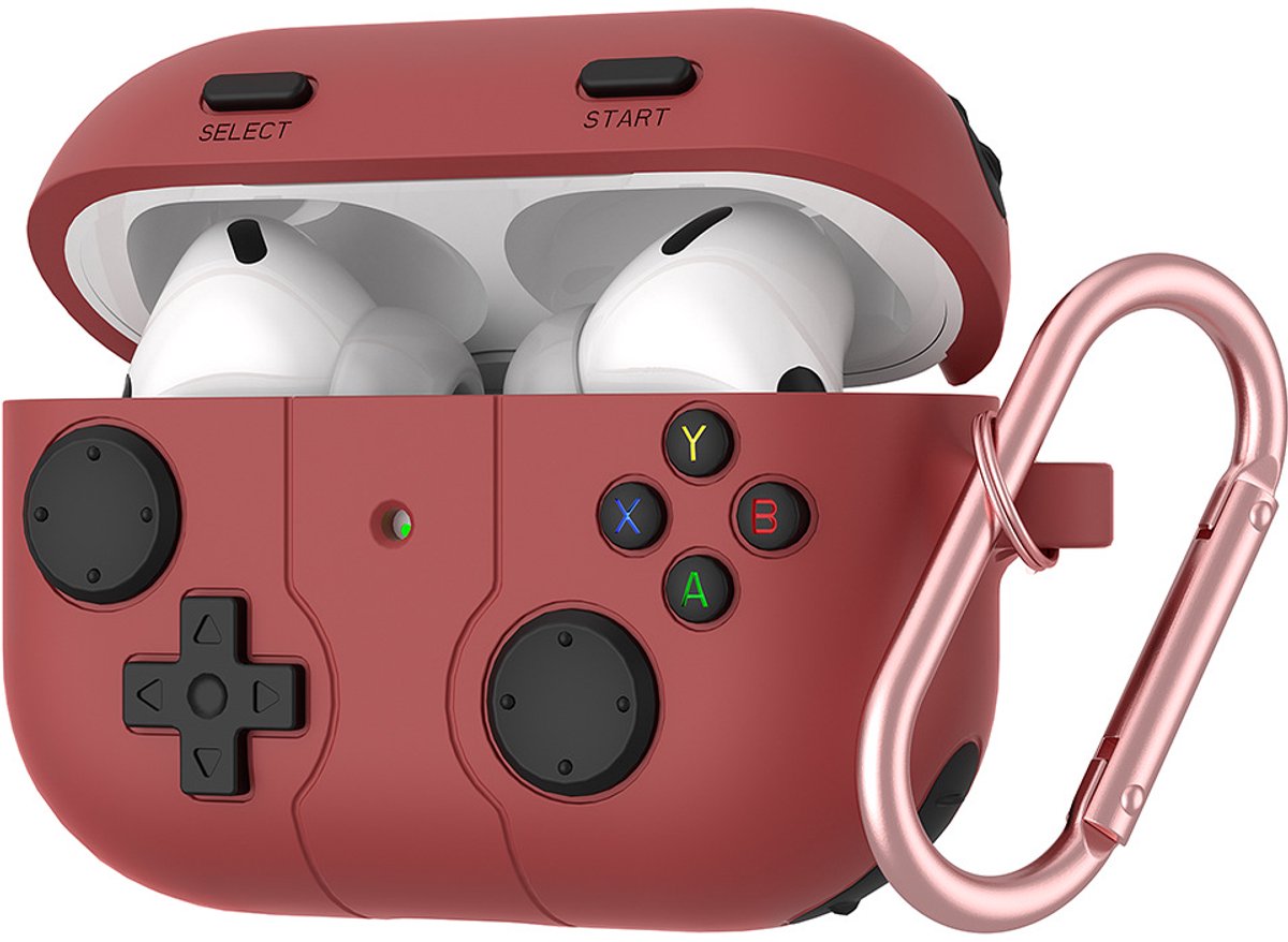 Case Geschikt voor airpods 4 Hoesje Hoes Siliconen Met Clip Cover - Retro design - Hoesje Geschikt voor airpods 4 Hoes Siliconen - rood