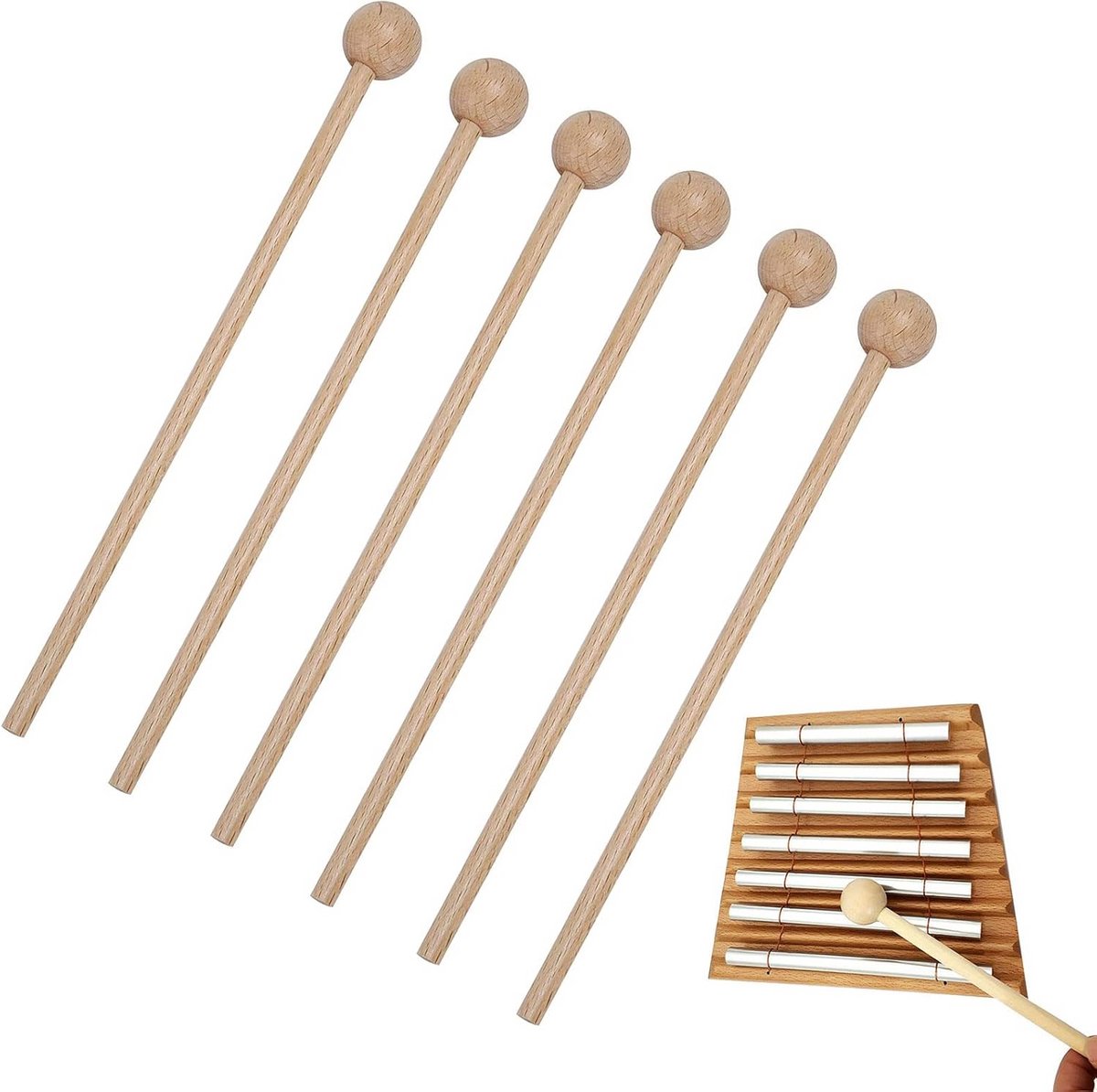 Percussie Mallets Houten Sticks - Set van 6 Kloppers voor Xylofoon en Slaginstrumenten