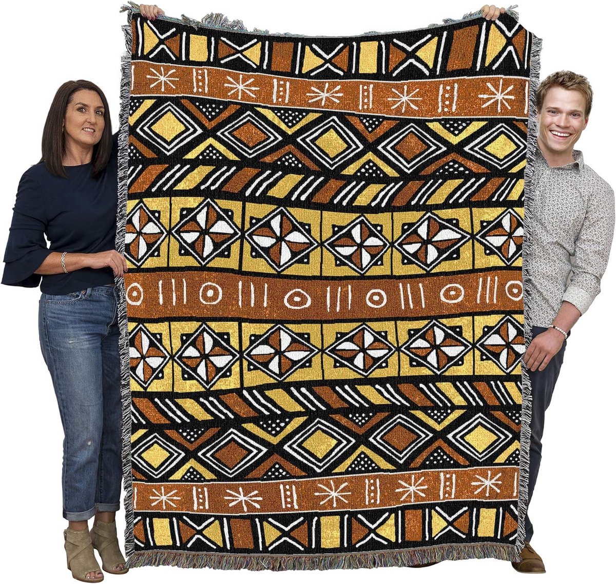 Grote Geweven Katoenen Deken in Afrikaanse Bogolan Stijl - 183x137 cm - Gemaakt in de VS