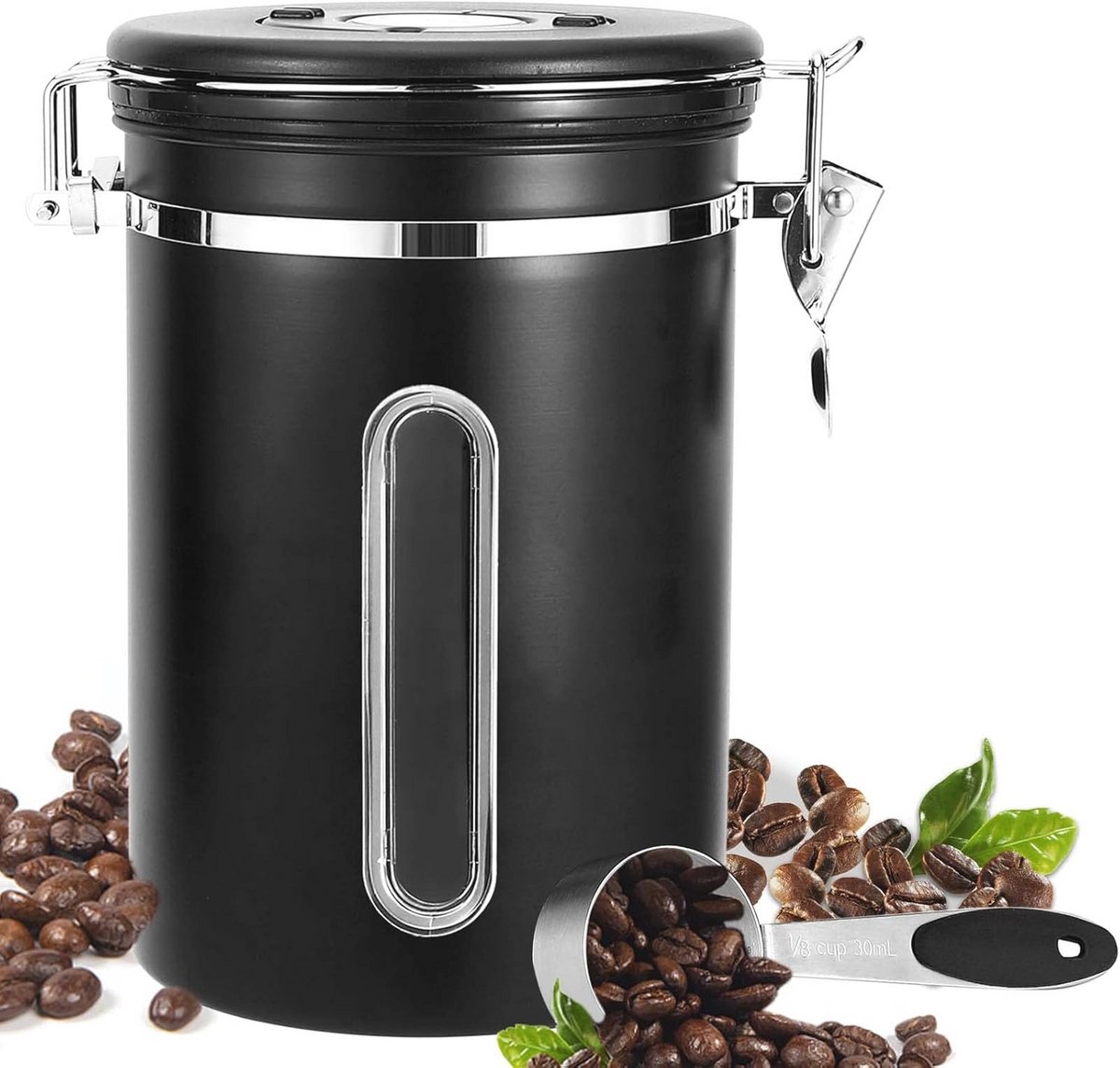 Luchtdichte Koffiecontainer van Roestvrij Staal - 1,8 L Koffieblik met Schep