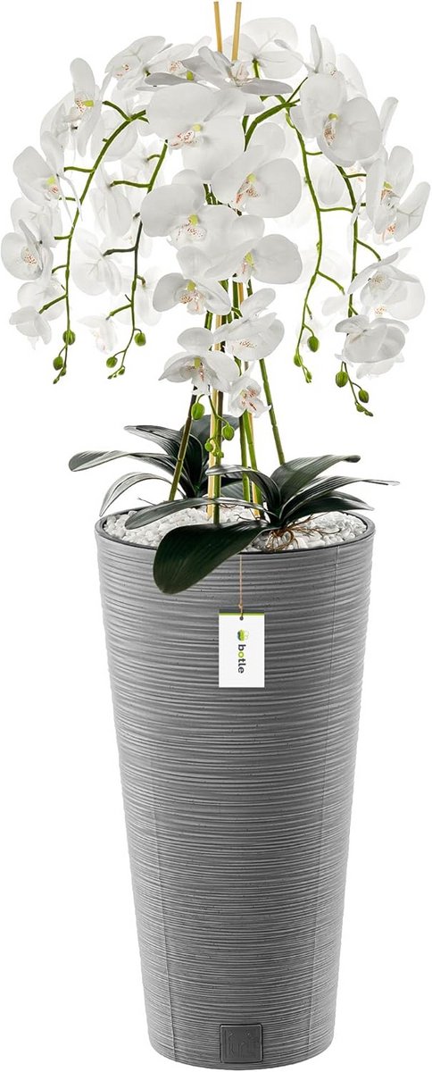 Luxe Kunst Orchidee Wit Cascade Hoog 110 cm in Beton Pot Decoratie Woonkamer Kantoor