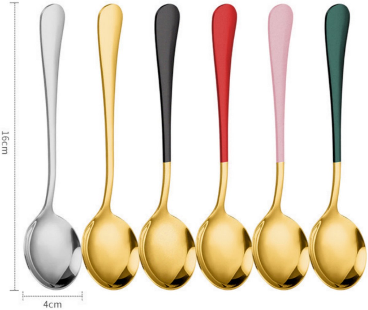 6 lange lepels – Latte macchiato – Dessertlepels set – 15.8cm – Sorbetlepels – IJslepels - Theelepels - Diverse kleuren
