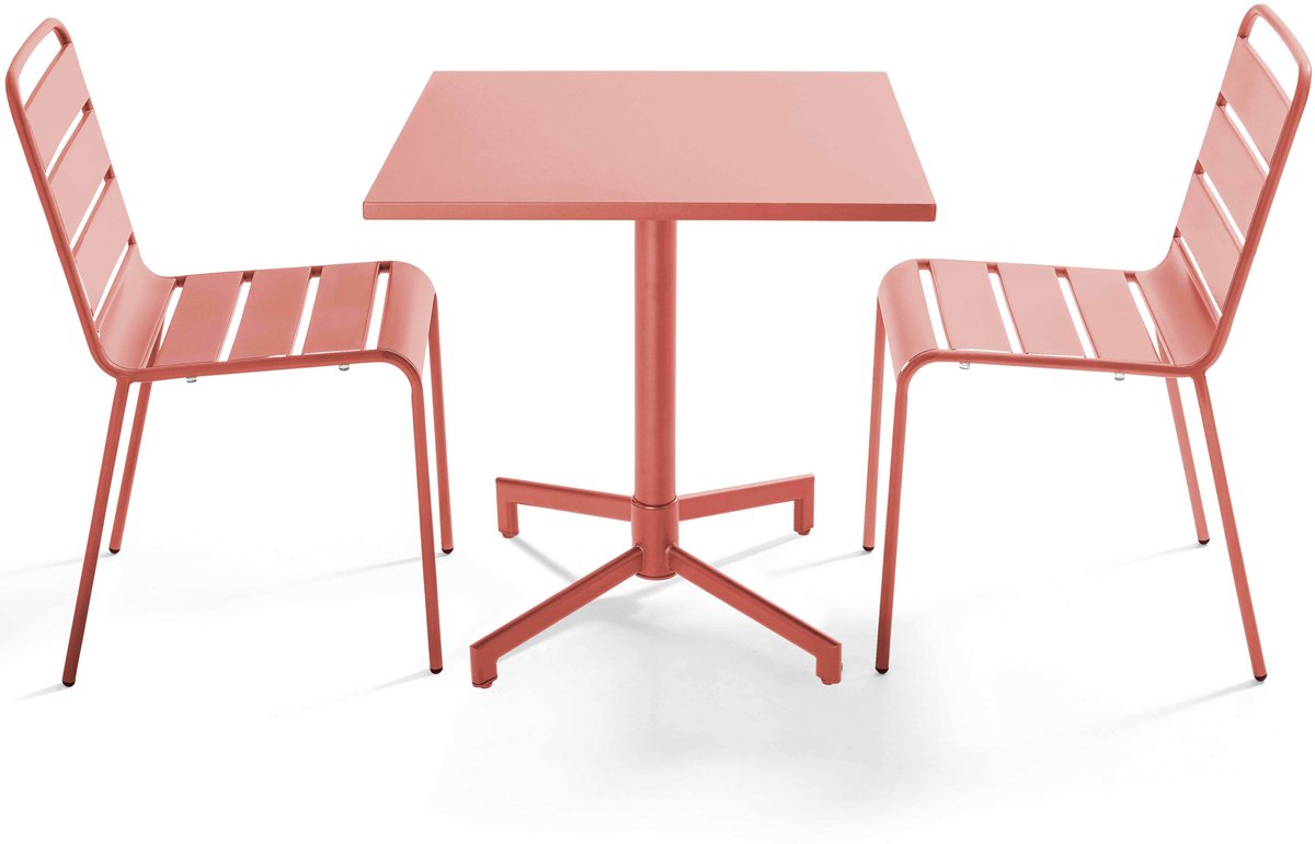 Oviala - Set van 70 cm tafel en 2 metalen tuinstoelen in Clay - Palavas