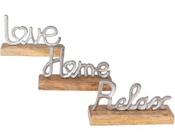 Set van 3 Decoratieve Houten en Zilveren Staande Letters: Love, Home of Relax
