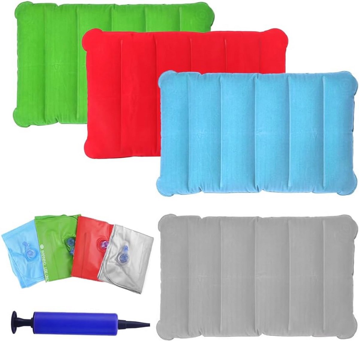 Opblaasbaar kussen set van 4 voor reizen en camping - Comfortabel hoofdkussen en zitkussen