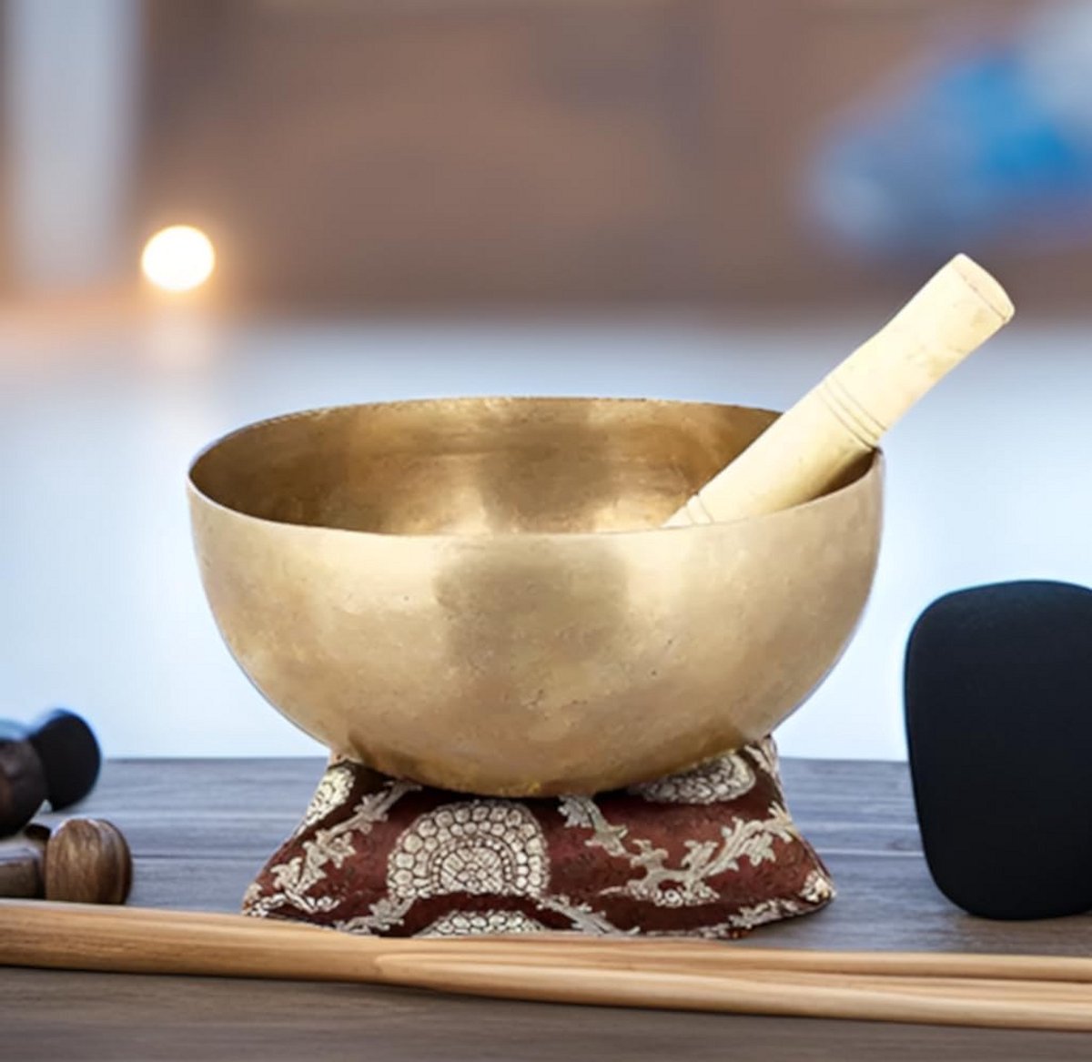 Tibetaanse Boeddhistische Klankschaal Set voor Meditatie en Rust met Mal en Onderzetter