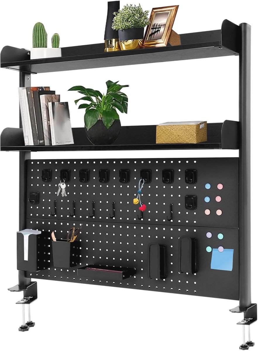 Klein Bureau met Pegboard en Boekenkast - 3 Niveaus Organizer voor Computer en Accessoires