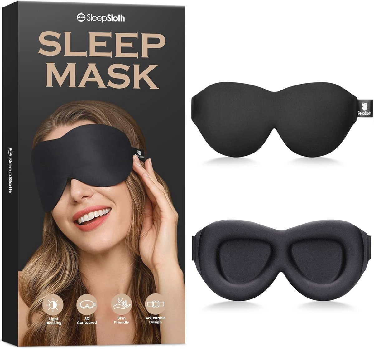 Verduisterend Oogmasker 3D, 100% Comfortabel Slaapmasker met Verstelbare Riem voor Dames en Heren