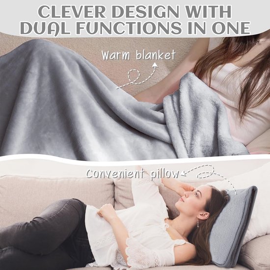 Cozyor Reiskussen & reisdeken, 2-in-1, zacht, met kofferbevestiging, 170 x 100 cm, compacte vliegtuigdeken met overtrek voor volwassenen en kinderen