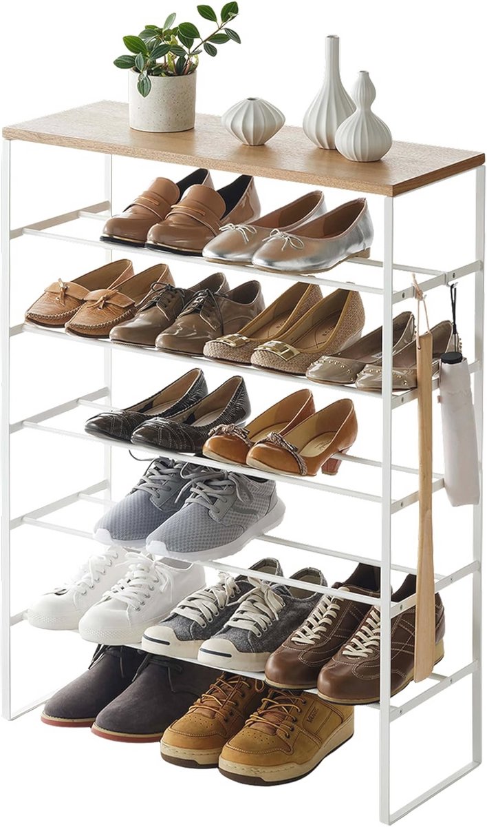 Schoenenrek met Houten Bovenplank - 6 Niveaus en Veel Ruimte voor Schoenen