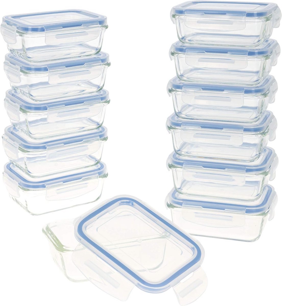 Glazen Vershouddozen Set van 12 - Magnetronbestendig en Luchtdicht - 330 ml