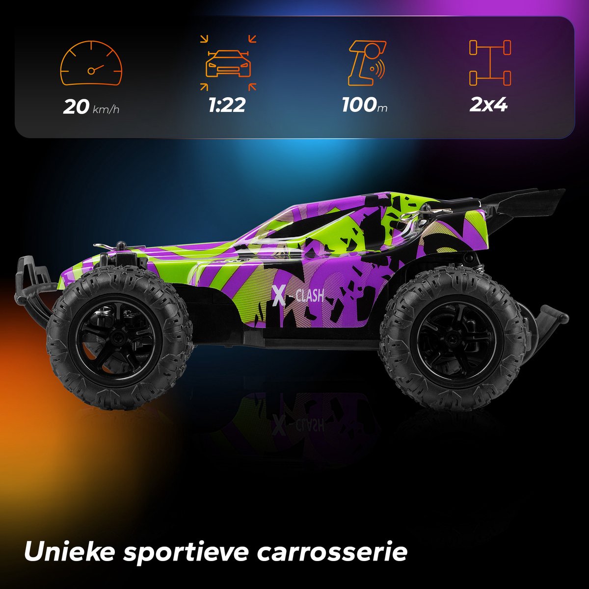 Overmax X-Clash Bestuurbare Auto - 20 km/h - 2 accu’s - Bereik 100m - 2 carrosserie’s - Offroad RC Auto - Buiten & Binnen - Meisjes en Jongens - Afstandsbestuurbare Auto voor Kinderen & Volwassenen — afbeelding 8