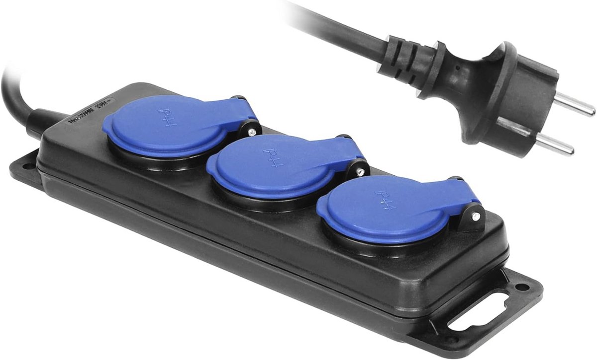 Verlengkabel 3 Contactdozen 2P+Z IP44 - Rubber Kabel H05RR-F 3x1,5mm² (5 Meter)