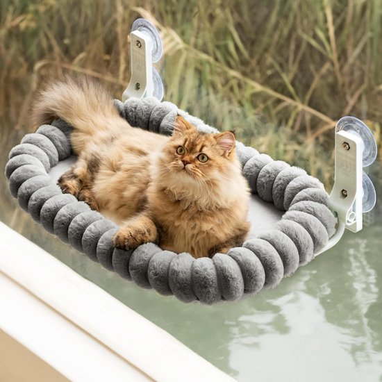 Elegante Opvouwbare Kattenhangmat - Kattenmand - Raam - Hangmat kat - Dieren - Kattenbed - Kattenmand - Slaapplek - Ligplaats - Raamhangmat Met Omkeerbaar En Wasbaar Bed - Raambed Ondersteunt Tot 18 Kg (Grijs - M)