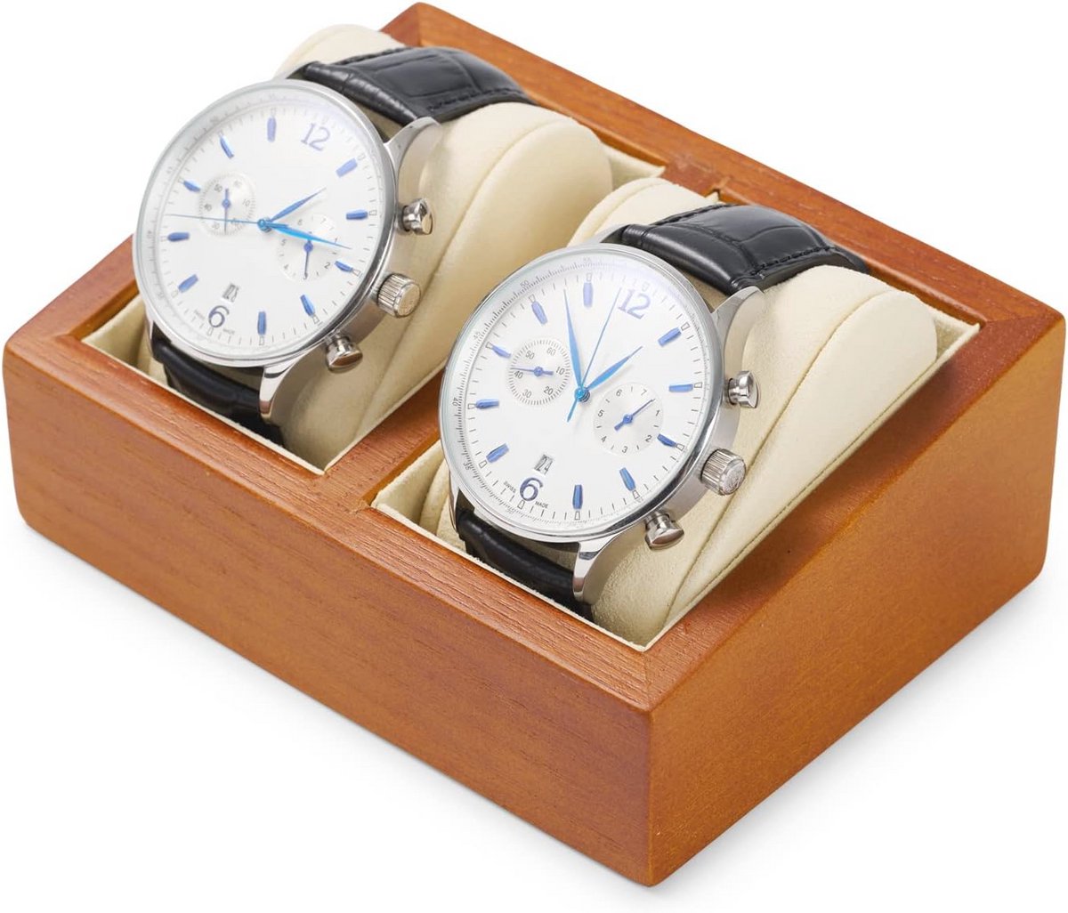 Houten horlogedoos voor 2 horloges met kussens voor sieraden
