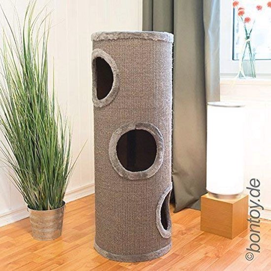 Bontoy Krabton Buddy – Grijs – 37x100 Cm – Met Sisal Bekleding En Zacht Ligbed – 3 Holtes – Voor Klauwverzorging