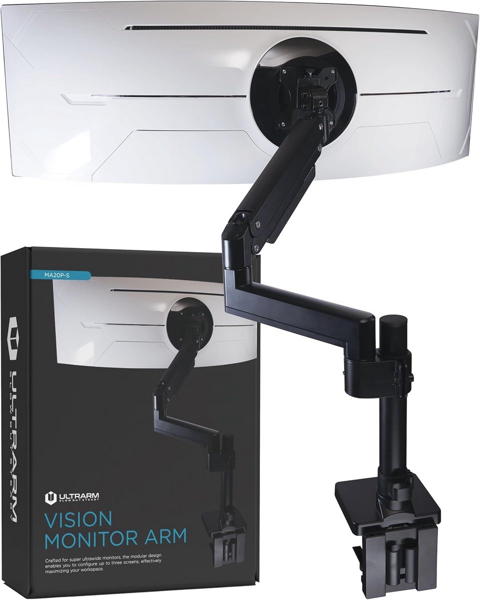 Heavy Duty Monitorarm voor ultrabrede monitoren tot 57 inch, pneumatisch verstelbaar, modulair met verlengarmen - Max VESA 100 x 100, zwart