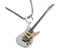 1 Rock elektrische gitaar ketting - Hanger 45×14 mm - Lengte ketting 60 cm - Punk Gothic stijl hanger ketting - Stijlvol en individualistisch - Hiphop motor stijl sieraden - Cadeau voor vriend, vader, beste vriend of kind - Zilver