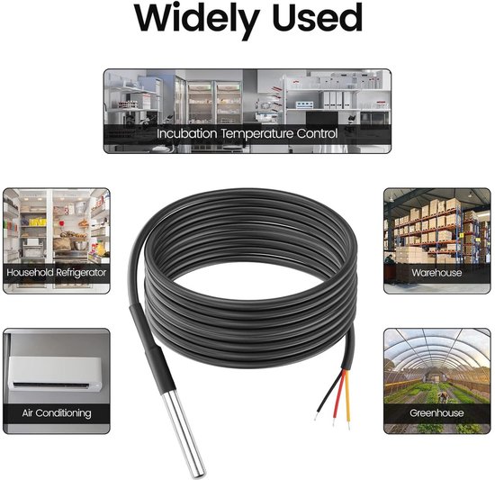 Aideepen 5 stuks temperatuursensor, 10 m kabel, waterdichte temperatuursensor, digitale roestvrijstalen temperatuursensor, compatibel met Arduino en Raspberry Pi inclusief e-book