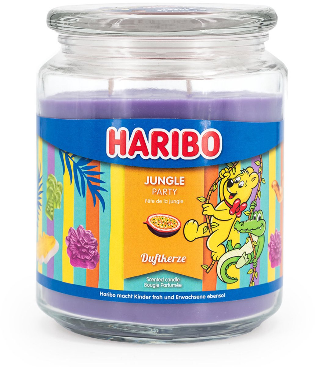 Haribo geurkaars - Jungle Party - met geur - paraffinewas paars