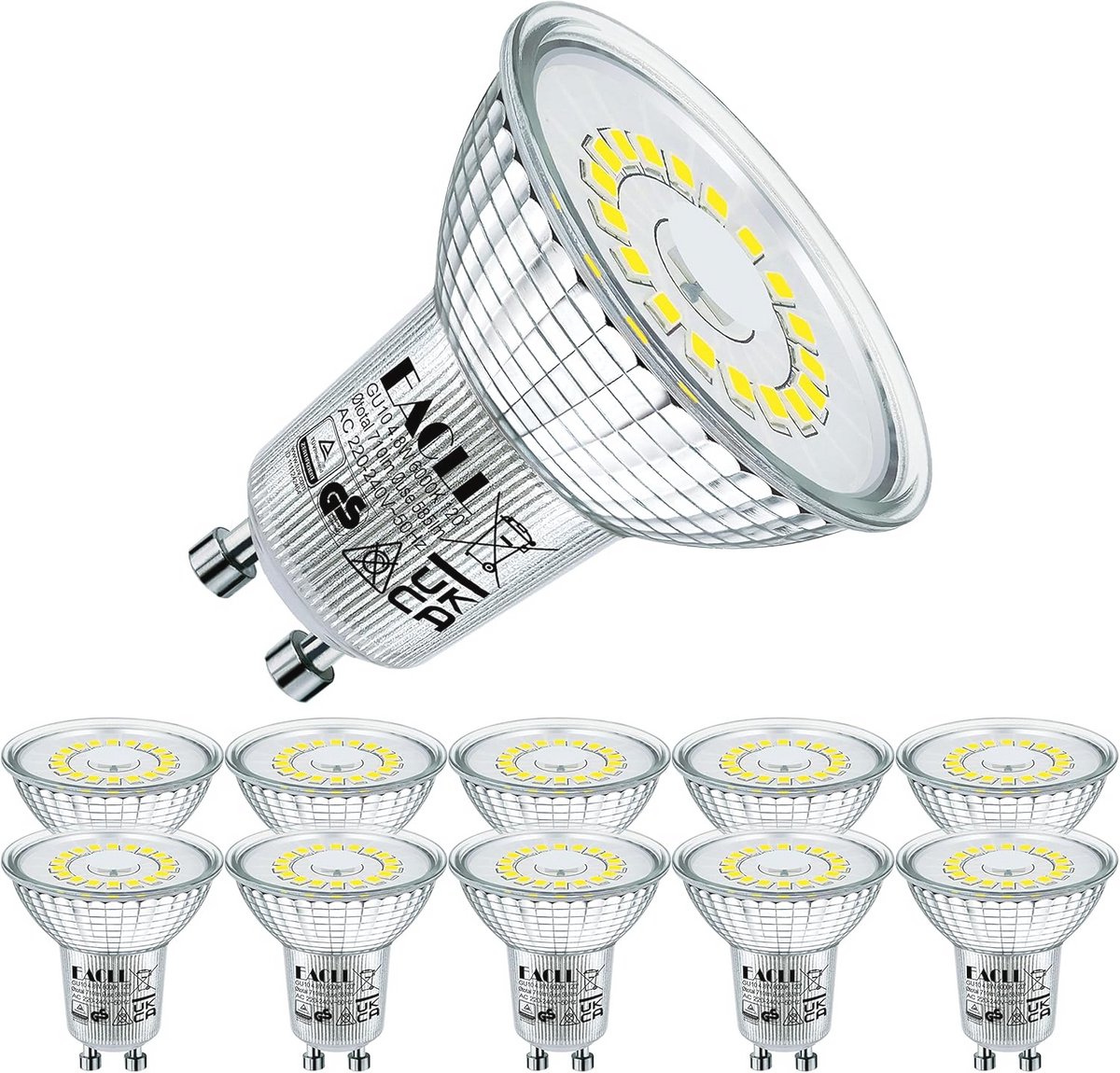 GU10 LED Lamp Koel Wit 10-pack 6.5W Gelijk aan 100W Halogeen