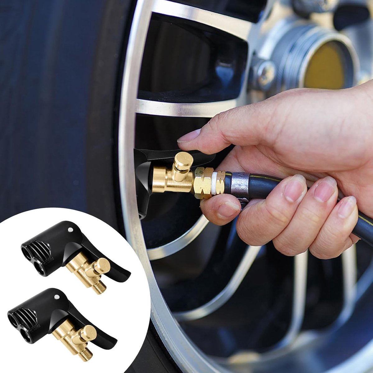 Car Tire Valve Adapter - 2 Pcs Brass - American and French Valve Connection - Tire Pump Accessory