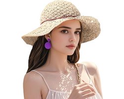 shallyong Zonnehoed voor dames, uv-bescherming, strohoed voor dames met brede rand, ademend, strandhoed, opvouwbaar, boho, stro, zomerhoed voor vrouwen, voor reizen, vakantie, outdoor-activiteiten