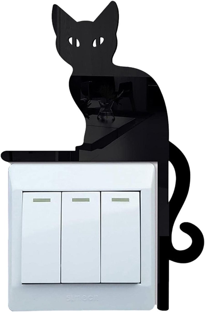 Muurstickers - Muurstickers met zwarte kat - Decoraties voor lichtschakelaars - Slaapkamerdecoraties - Muurstickers - Stijlvolle Halloween-decoraties, geschikt voor deuren, muren en ramen, zwart