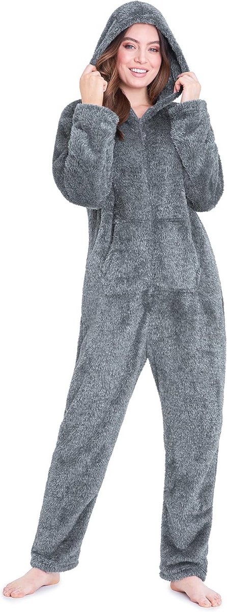 Behaaglijke fleece jumpsuit voor dames - eendelige pyjama onesie S-XL