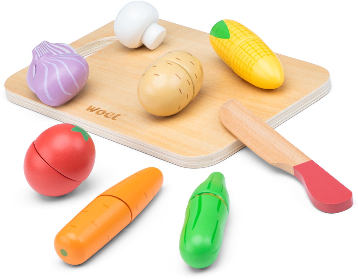 Woet® Houten Snijset Groente - Speelset met Snijplank en Snijgroente - Educatief Speelgoedeten - Rollenspel Keukenspeelgoed - Vanaf 2 Jaar — afbeelding 5