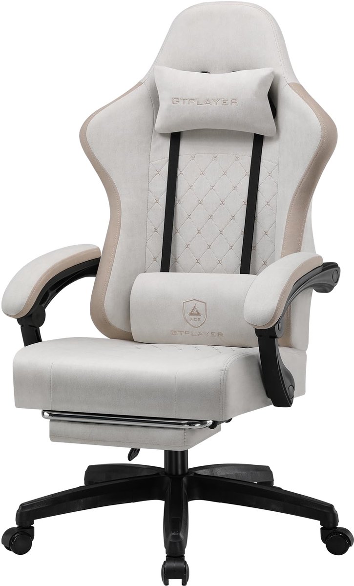 GTPLAYER - Gamingstoel Ergonomisch - Met Veerzitkussen en Voetensteun -Beige-bruin