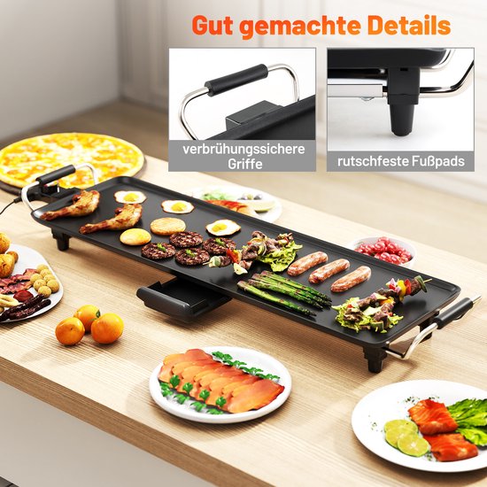 COSTWAY Teppanyaki Elektrische grillplaat, 70 cm, antiaanbaklaag, BBQ-grill met instelbare temperatuur, thermostaten en lekbak, voor binnen en buiten — afbeelding 2