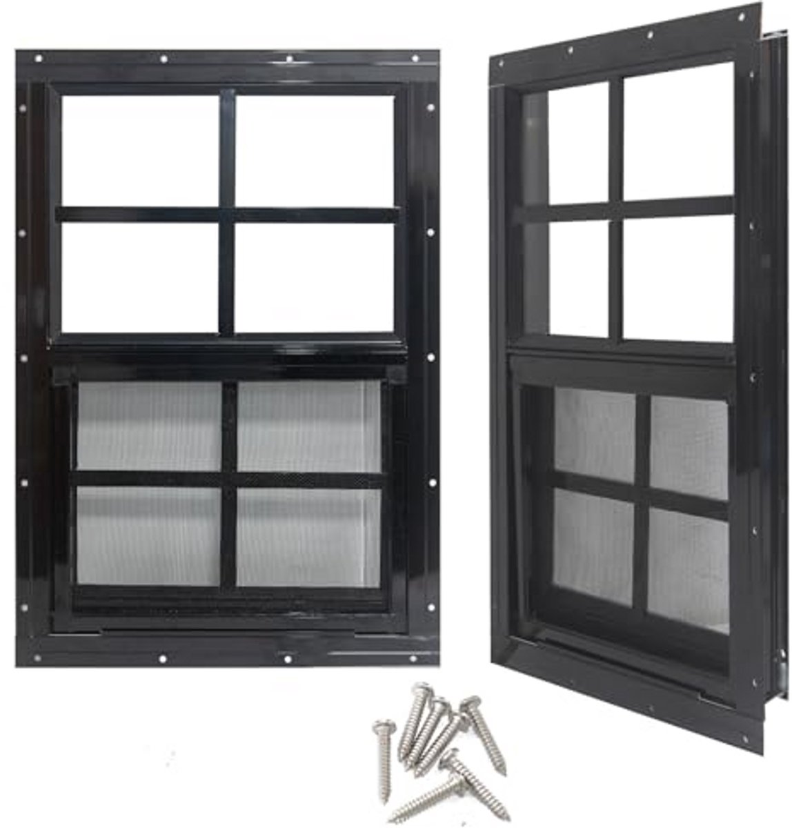 Set van 2 kleine schuiframen voor tuinhuisje met gehard glas en glasvezel - 35,6 x 53,3 cm (zwart)