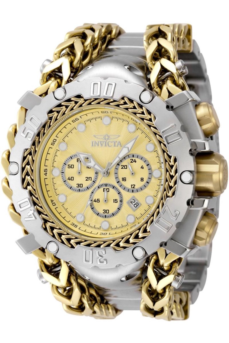 Invicta Gladiator 48190 Heren Horloge - Waterdicht - Analoog - Quartz Uurwerk - Roestvrij Staal met gouden Wijzerplaat - 58mm