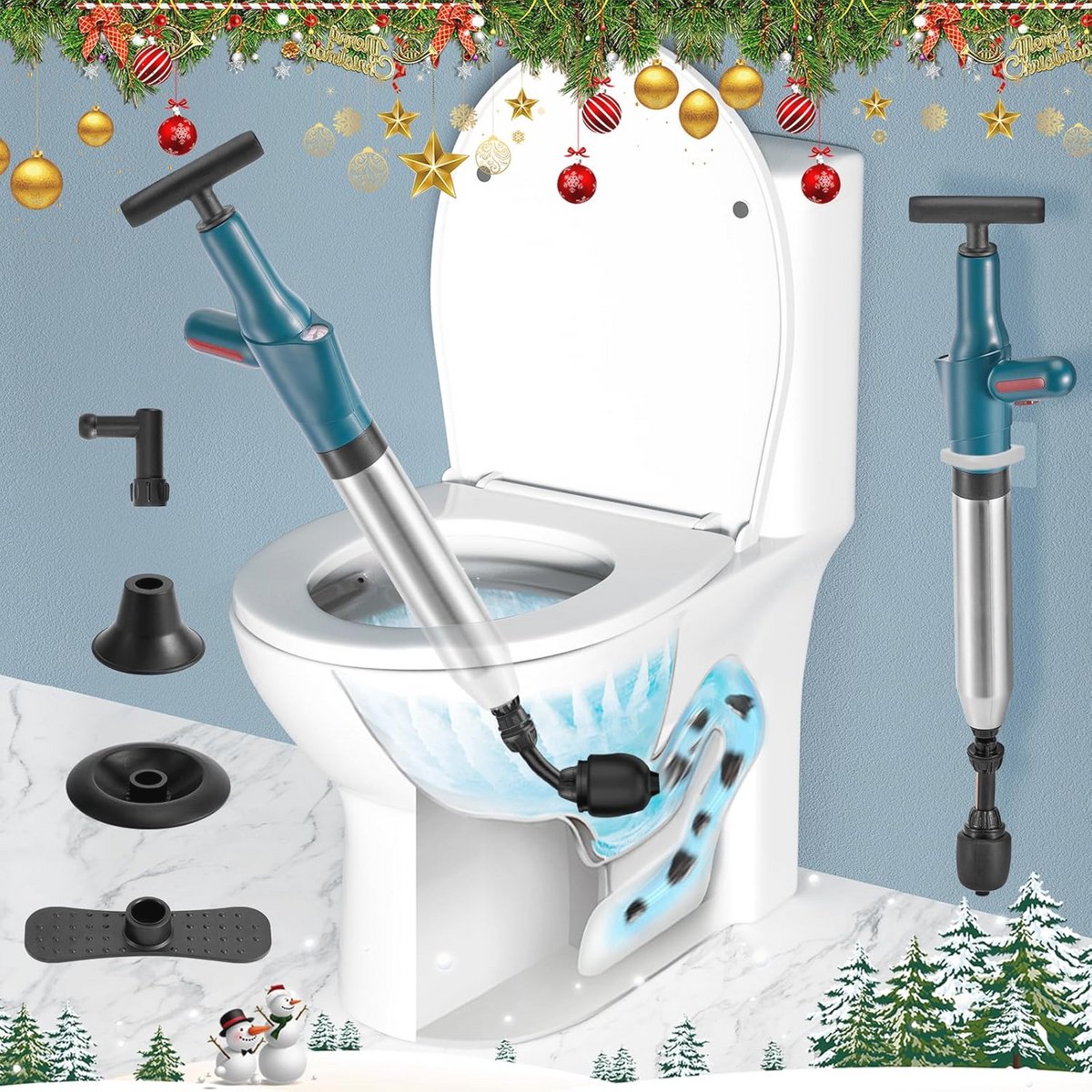 Heavy Duty Toiletplunjer met Vervangbare Koppen en Barometrische Indicator voor Afvoerontstoppen