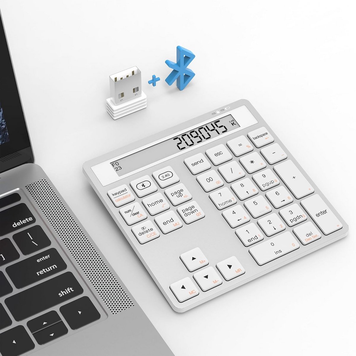 Draadloos Bluetooth Nummer Pad - Compact 34-Key Numeriek Toetsenbord met Rekenmachine Functie