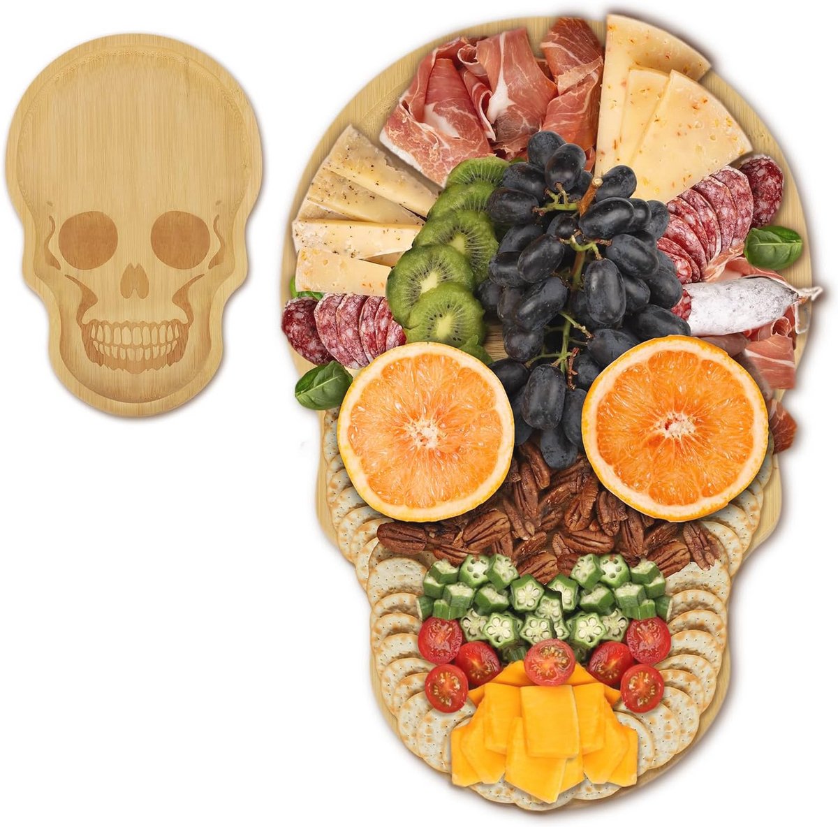 Grappige schedel houtsnijplank voor Halloween en feestelijke gelegenheden