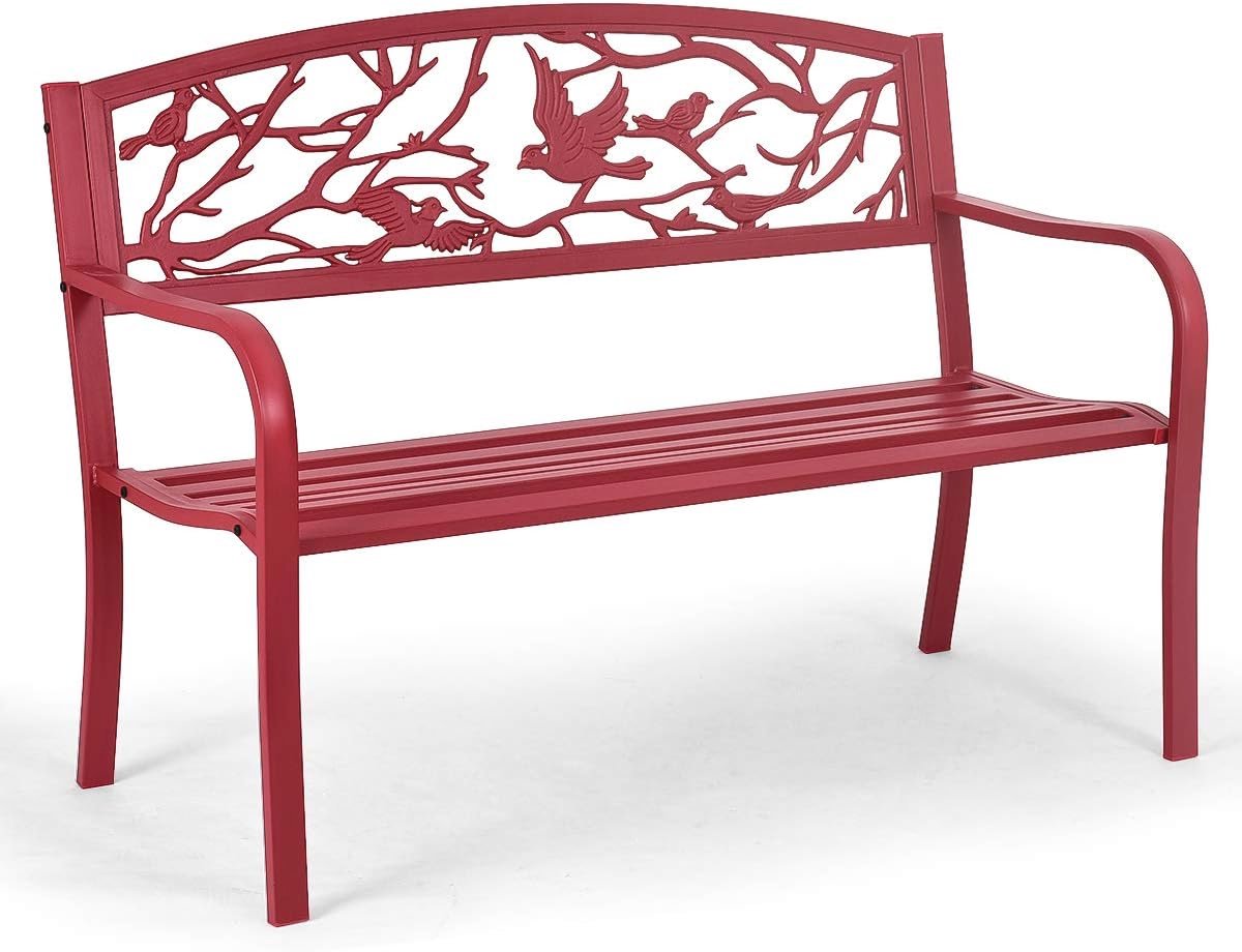 Weerbestendige metalen tuinbank 280 kg, loungebank voor balkon, tuin, terras - 127 x 60 x 88 cm, rood