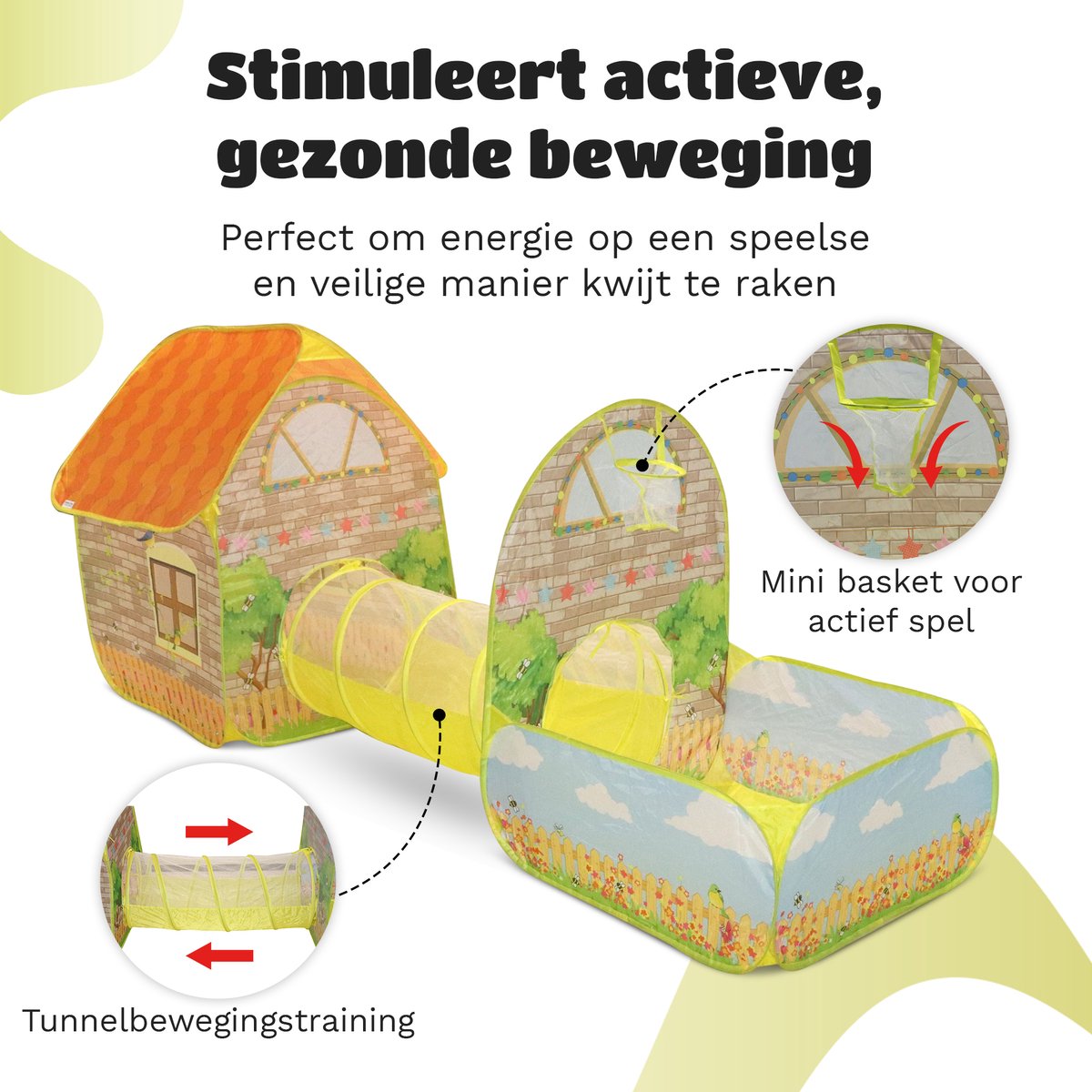 EverGoods Speeltent XL Kinderen – Speelhuis met 200 Ballen & Kruiptunnel – Pop-up – Binnen & Buiten – Opvouwbaar – Ballenbad – Incl. Draagtas & Ballenzak — afbeelding 5